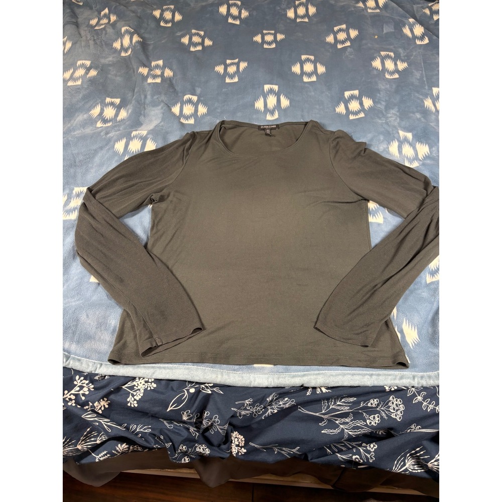 Eileen Fisher Petite PM Charcoal Gray Long Sleeve Crew Neck Jersey Top